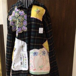 Apt. 9 Black Plaid Button Down Shirt with Colorful Patches